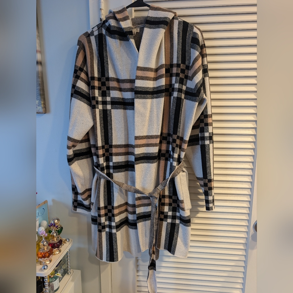 Christian Siriano Checkered Hooded Cardigan